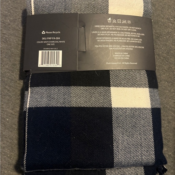 Plush Ultra Soft Plaid Scarf - Black and White - Picture 2 of 2